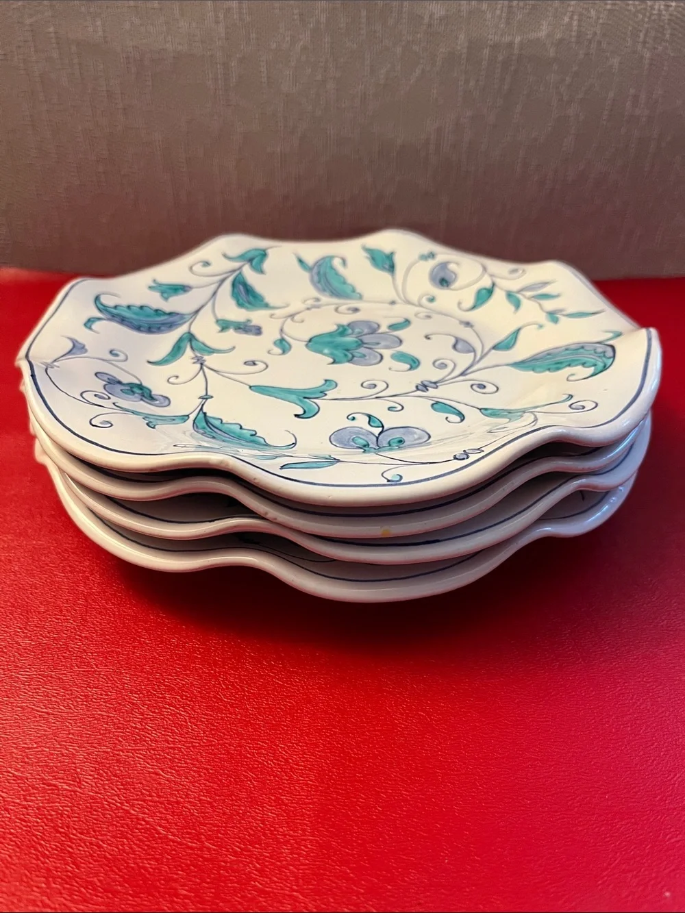Zaccagnini Italy Set of 4 salad Plates White Blue Majolica 1937 ... 8.25”D